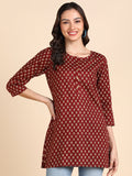 Pure Cotton Floral Printed Top - Maroon