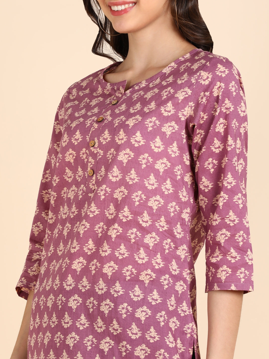 Pure Cotton Floral Printed Top - Purple