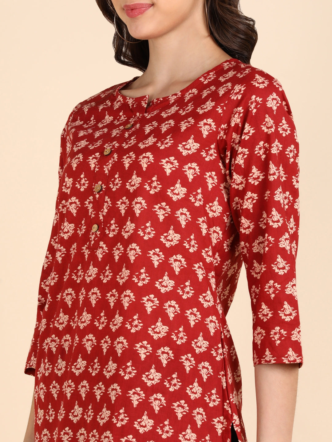 Pure Cotton Floral Printed Top - Red