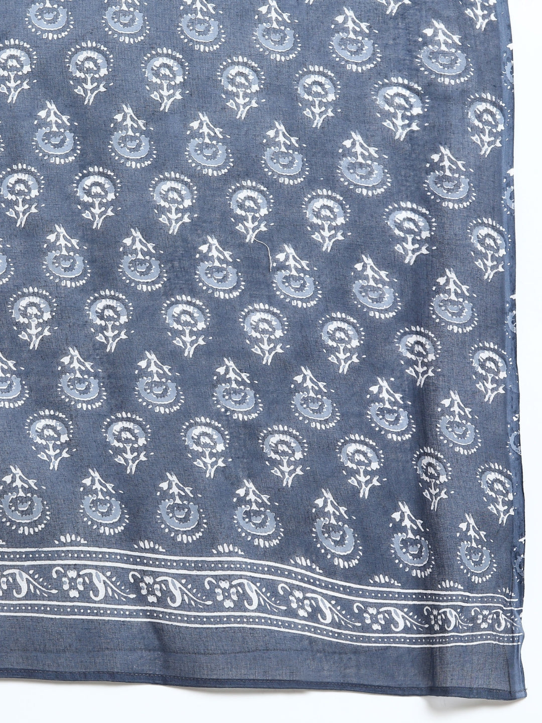 Pure Cotton Ethnic Printed Kurta, Pant, Dupatta Set - Grey