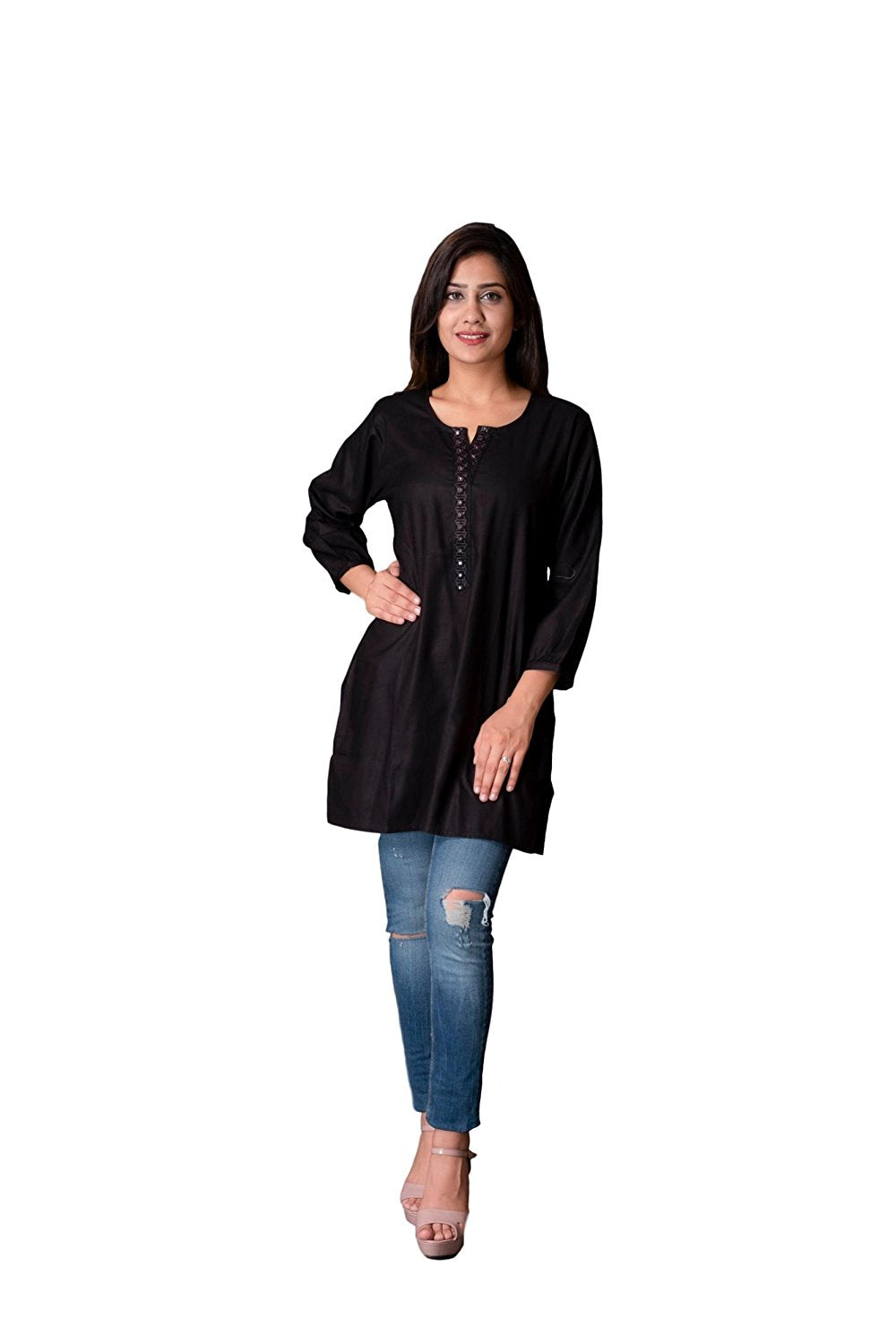 Vedana Women's Rayon Embroidered Black Short Kurta