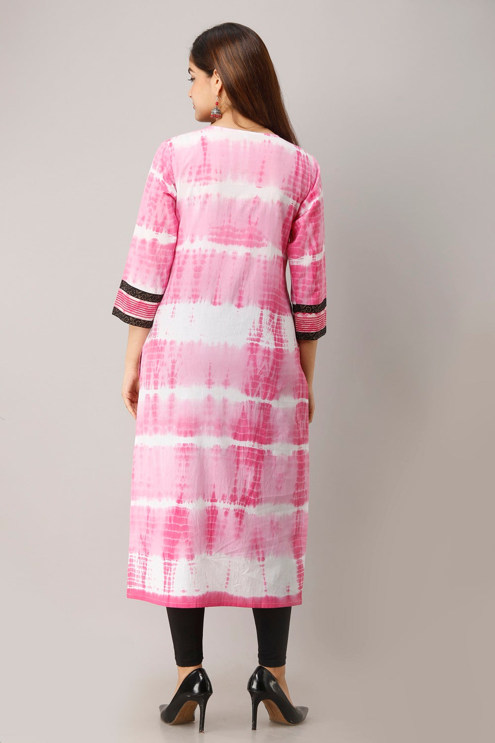 Cotton Shibori Print Straight Kurta - Pink
