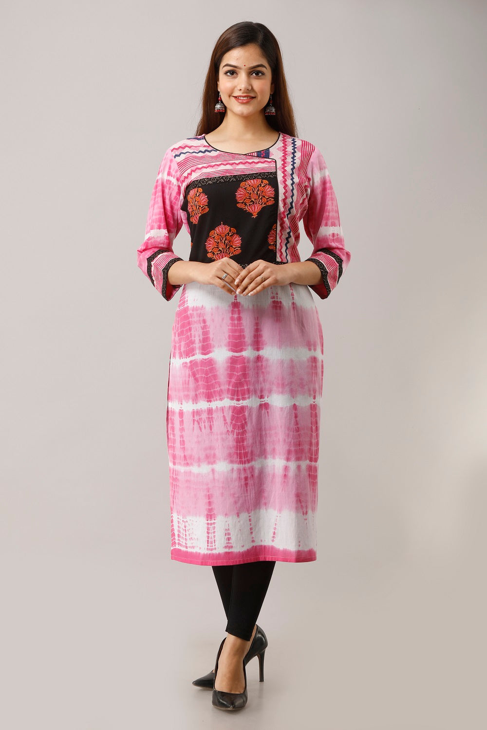 Cotton Shibori Print Straight Kurta - Pink