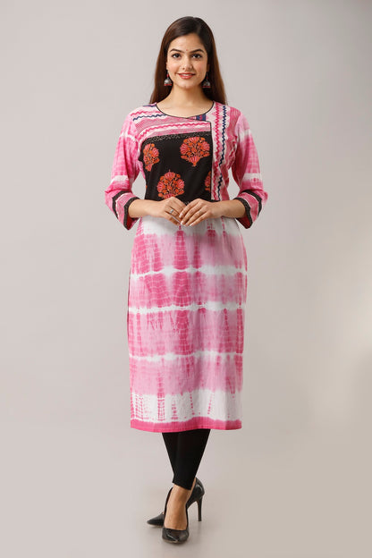 Cotton Shibori Print Straight Kurta - Pink
