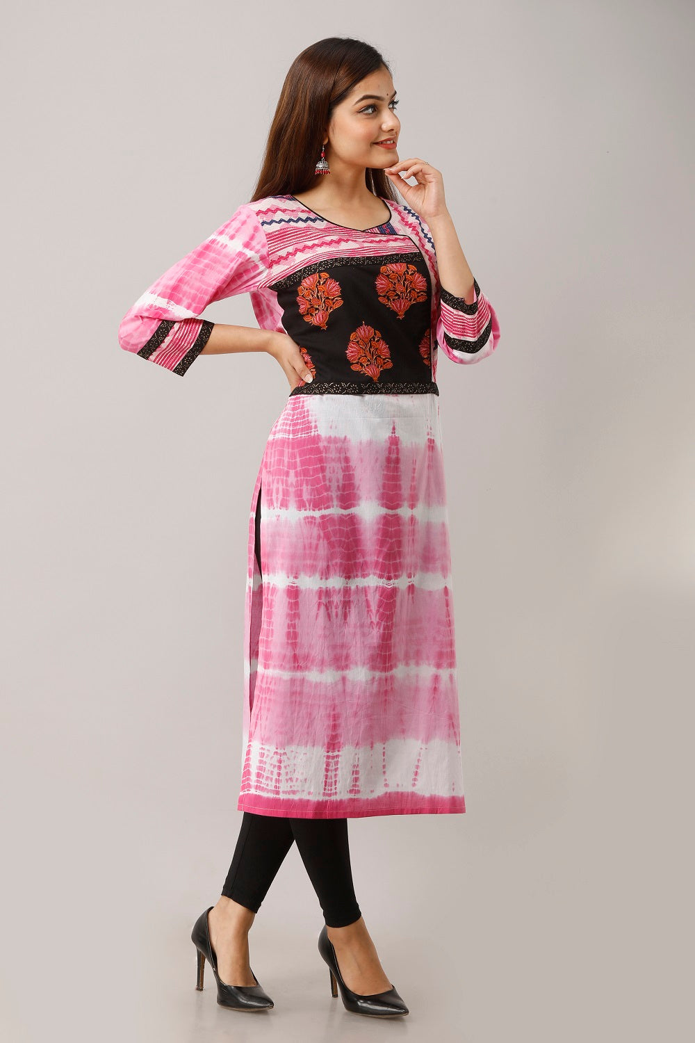 Cotton Shibori Print Straight Kurta - Pink