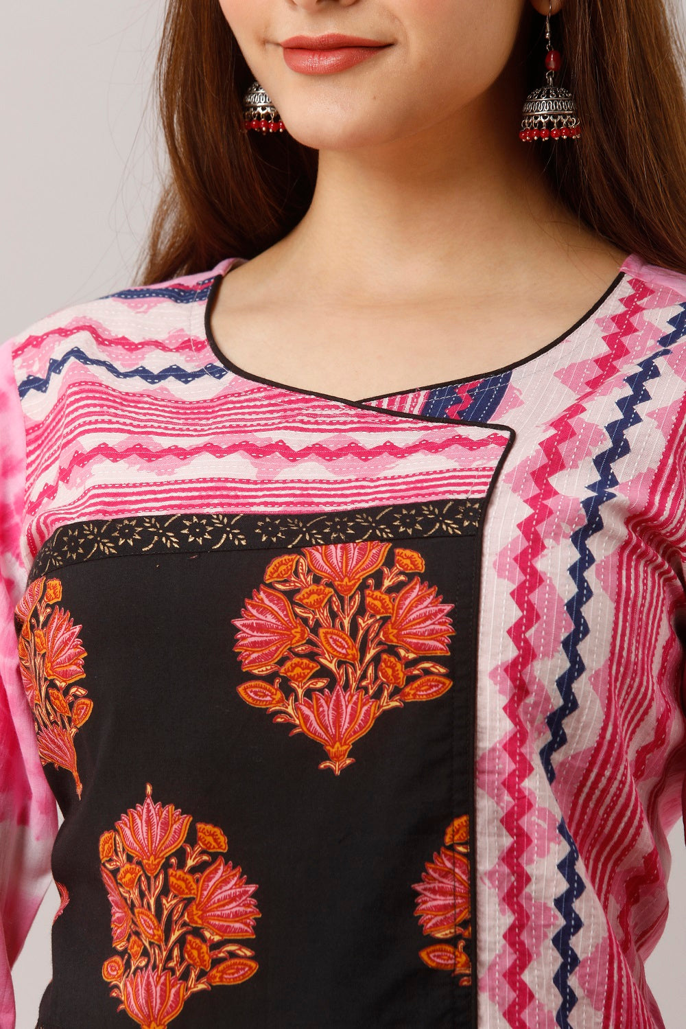Cotton Shibori Print Straight Kurta - Pink