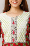 Cotton Floral Print Straight Kurta (Red)