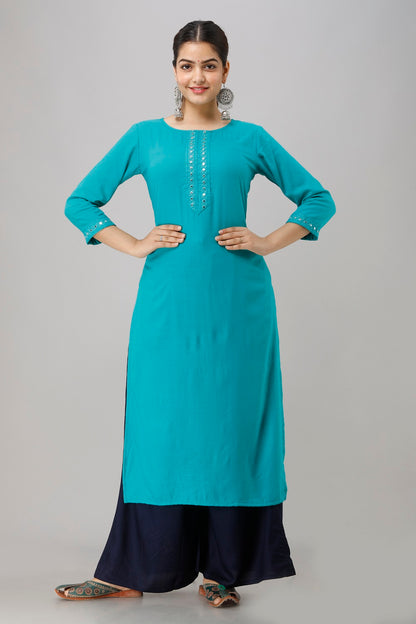 The Mirror Muse Viscose Rayon Kurta - Turqouise