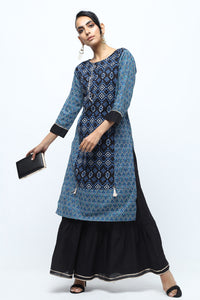 Vedana Cotton Print Kurta with Sharara Set (Blue)