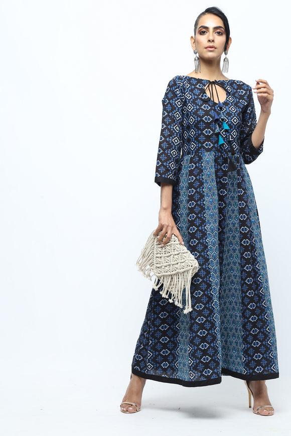 Vedana Cotton Print Combination Anarkali Kurta (Blue)