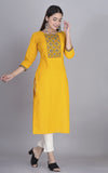 Thread Embroidered Yoke Straight Kurti Mustard