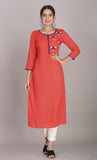 Rayon Hand Embroidered Straight Kurta Red