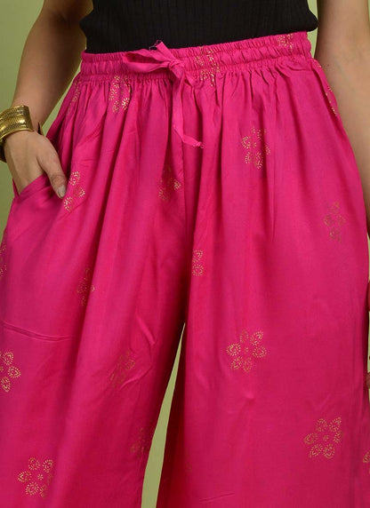 Rayon Hand-blocked Pink Flared Palazzo