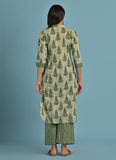 Cotton Floral Print Kurta Set (Green)