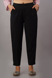 Premium Cotton Slub Crop Pants - Black