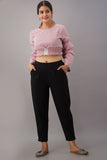 Premium Cotton Slub Crop Pants - Black