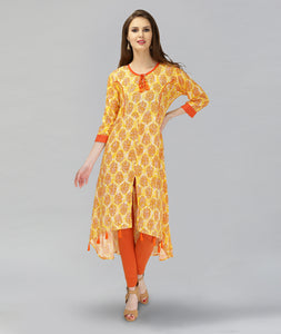 Women's Floral Print High Low Hem Rayon Kurti