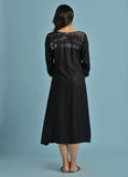 Vedana Rayon Floral Panel Print Layered Kurti with Side dori (Black)
