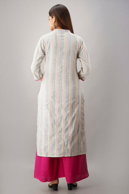 Cotton Self Woven Embroidered Straight Kurti
