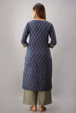 Cotton Floral and Bandhani Print Kurti, Palazzo & Dupatta Set (Blue)