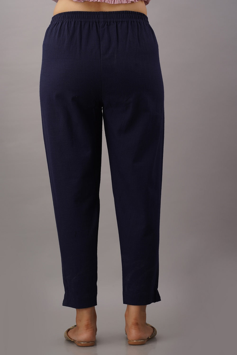 Premium Cotton Slub Crop Pants - Navy Blue