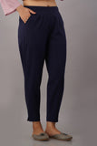 Premium Cotton Slub Crop Pants - Navy Blue