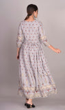 Rayon Ethnic Print Ankle Length Kurti Dress (Grey)