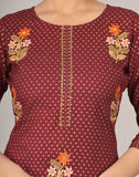 Rayon Thread Embroidered Straight Kurta and Pant Set (Maroon)