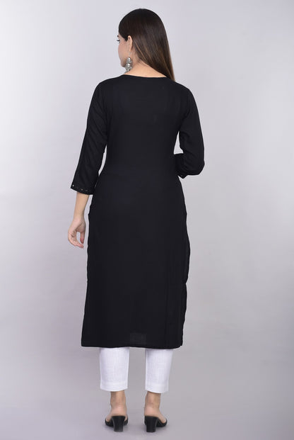 The Mirror Muse Viscose Rayon Kurta -Black