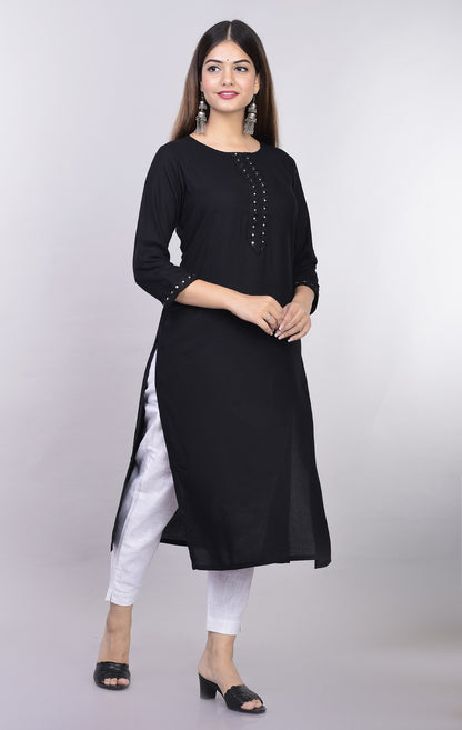 The Mirror Muse Viscose Rayon Kurta -Black