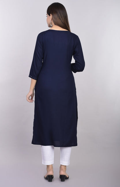 The Mirror Muse Viscose Rayon Kurta - Navy