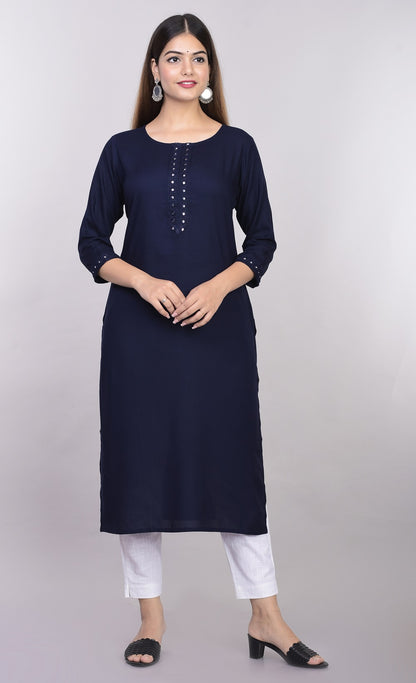 The Mirror Muse Viscose Rayon Kurta - Navy