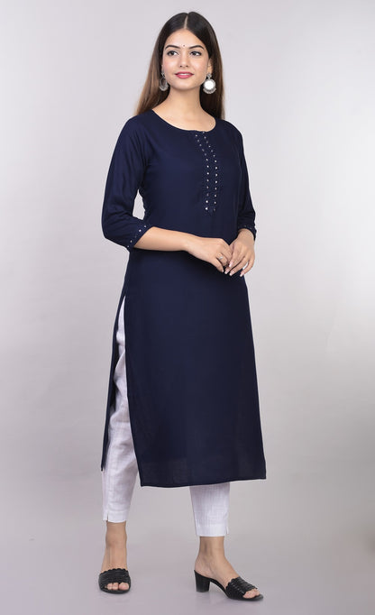 The Mirror Muse Viscose Rayon Kurta - Navy