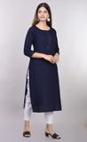 Rayon Straight Mirror Embroidered Kurti (Navy)