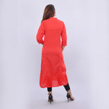 Vedana Women's Red Solid A-line Cotton Kurti