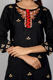Rayon All-over Embroidered Straight Kurta (Black)