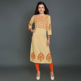 Vedana's Straight Printed Kurti (Beige)