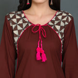 Vedana Casual Shoulder Print Brown Kurti