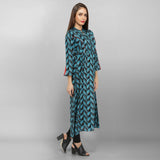Rayon Printed A-line Blue Kurta