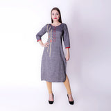 Rayon Slub Thread Embroidered Straight Kurta - Grey