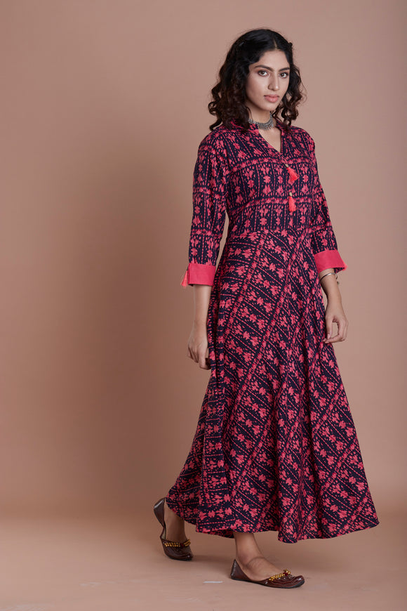 Rayon Abstract Print Flared Kurta