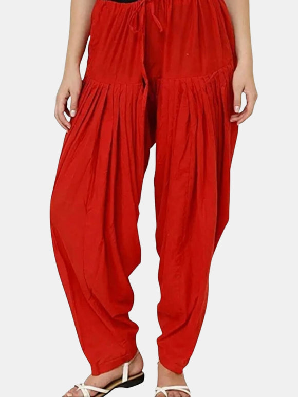 Red - Pure Cotton Solid Color Patiala Pants for women